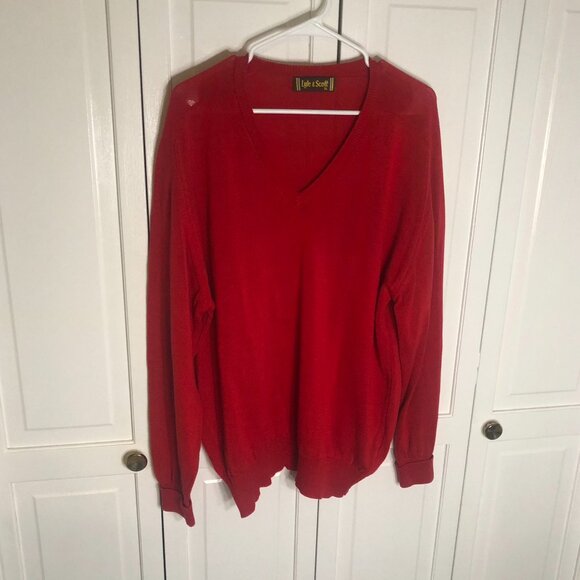 Vintage Lyle & Scott V-Neck Sweater Red Pullover  XL Golf Tennis Casualwear USA - Picture 4 of 7